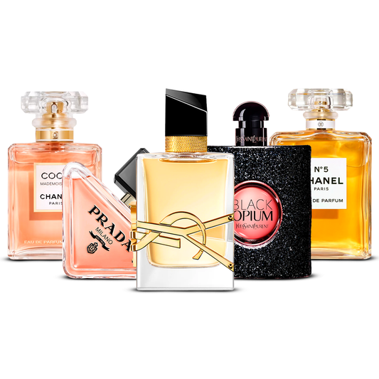 Set de 5 Perfumes – Coco Mademoiselle, Prada Paradoxe, Libre, Black Opium i Chanel N°5 [100 ml cada uno]