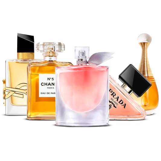 Set de 5 Perfumes – Yves Saint Laurent Libre, Chanel Nº5, La Vie Est Belle, Prada Paradoxe i J'adore  [100 ml cada uno]