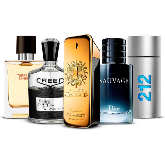 Set de 5 Perfumes  – Terre d'Hermès, Creed Aventus, 1 Million, Sauvage i 212 Men  [100 ml cada uno]